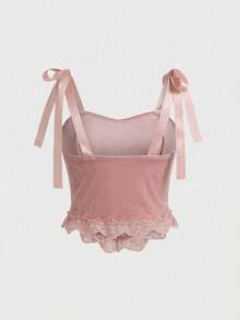 ROMWE Goth Spring/SummergraphicpinkSpring/Summervalentine's DaygraphicWomen's Fashionable French Romantic Lace Trim Camisole - Pink - View 2