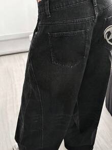 StreetHx 休闲低腰做旧宽松星星刺绣牛仔裤 - 黑色 - 查看 7