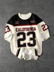 SHEIN EZwear 休闲简约运动衫 23 圆领短袖宽松女式T恤 - 彩色 - 查看 3