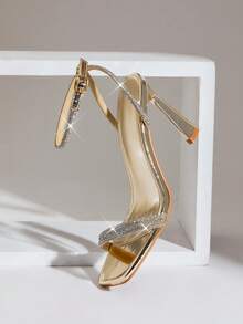 SHUZIA Giày sandal cao gót mũi nhọn quai ngang mắt cá chân bằng vải lấp lấp lánh thanh lịch dành cho nữ. - Vàng - Xem 6