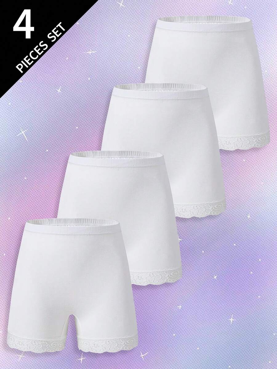 Young Girls Panties-4 Pack White Lace Trim Boxer Briefs Comfortable Everyday Wear Four Seasons Versatile Styles Crewneck Long Sleeve Long Pants Skirt Examples Kids Intimates Core Features Lightweight Holiday Gift 2026 Must Have White Underwear Girls Boxer Briefs - Multicolor - View 1