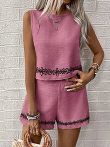 EMERY ROSE Conjunto de dos piezas de mujer tejido para tiempo vacaciones de verano - Rosa - Ver 4
