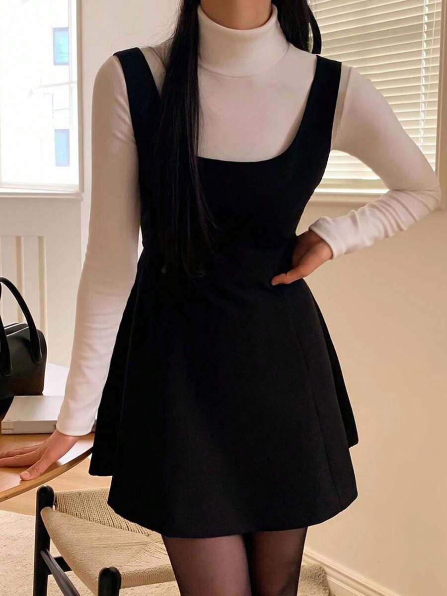 DAZY 少女简约束腰度假派对连衣裙 - 黑色 - 查看 1