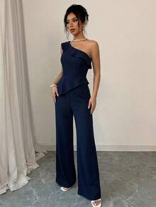 Elenzga 2pcs Women Elegant Daily Refined Top And Pants Set - Navy Blue - View 5