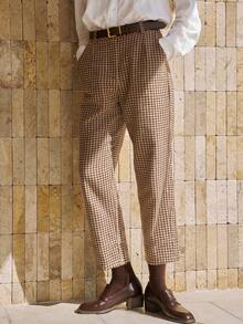 Airaco Women's Elegant Plaid Woolen Slim Fit Pants - Khaki - View 1