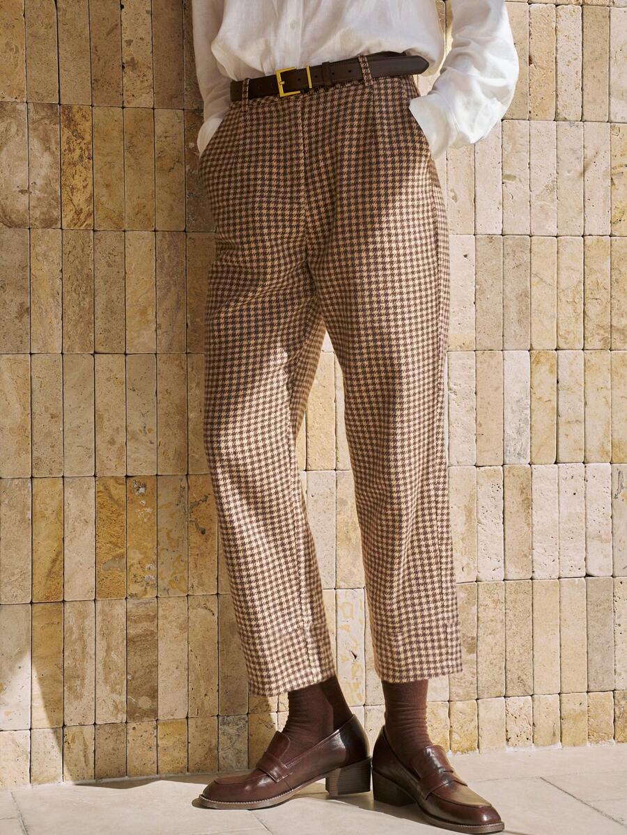 Airaco Women's Elegant Plaid Woolen Slim Fit Pants - Khaki - View 1