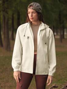 In My Nature Women's Solid Color Hooded Casual Jacket - White - View 3
