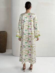 Yasmyna Women's Casual Loose Butterfly Print Party & Travel Arabic Flare Sleeve Dress - Blue - View 6