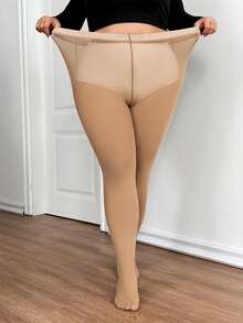 SHEIN CURVE+ Quần legging co giãn cao cấp cho nữ cỡ lớn, mặc hàng ngày - Màu be - Xem 5