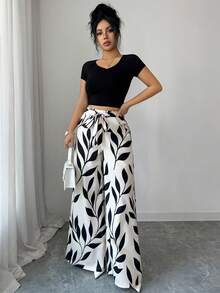 Elenzga Women's Elegant Printed High Waist Loose Wide Leg Pants, Casual Loose High Waist Extra Long Wide Leg Pants, Spring/Summer Fashion Trousers - Apricot - View 6