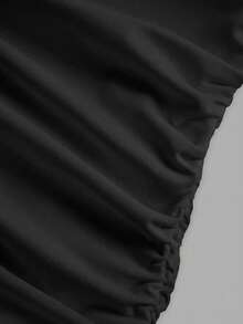 SHEIN Serisse Kids 少女休闲圆领无袖侧褶皱扎染吊带裙 - 黑色 - 查看 4