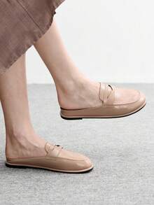 CUCCOO BIZCHIC Burgundy Buckle Minimalist Round Toe Flat Shoes, Elegant, Casual, Comfortable, Slip-On, Suitable For Work, Commute, Formal Occasions, Lightweight, Fashionable, Versatile Valentine's Day - Khaki - View 3