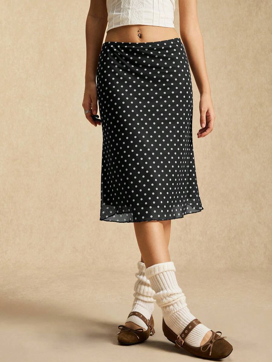 Easelle 撞色网纱波点女裙