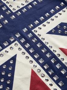 ROMWE Grunge Punk Women's Y2K Retro UK Flag Print Rhinestone Studded Bandeau Top - Red - View 3