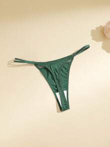NudeFit 1pc Solid Color Sexy Waist Strap Mesh Splice Women's G-String Panty - Dark Green - View 5