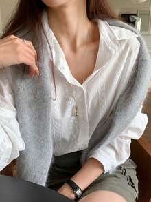 DAZY Lightweight Jacquard Long Sleeve Casual Blouse For Women, Spring - White - View 10