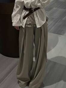 DAZY 女士纯色荷叶边系带阔腿休闲裤 - 灰色 - 查看 8