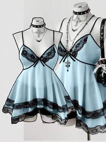 Sunspun Áo kiểu dáng thanh lịch mới, thích hợp để đi chơi, có nơ, viền ren và áo hai dây thắt nơ, áo tank top lửng xếp nếp dành cho nữ. - Màu xanh nhạt - Xem 1