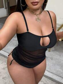 Slaydiva Bộ đồ bơi mùa hè mới 2026 dành cho nữ, kiểu dáng tối giản, gợi cảm, phối lưới, có dây rút, dây đeo vai mảnh có thể tháo rời, buộc bên hông, thích hợp cho kỳ nghỉ, bãi biển, tiệc tùng và hẹn hò. - màu đen - Xem 5