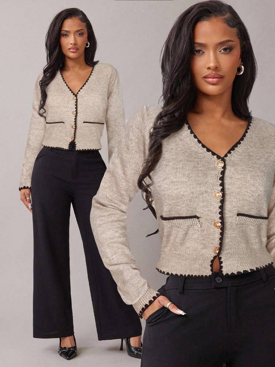 Radiana Áo khoác cardigan dệt kim cổ chữ V kiểu Pháp, mẫu mới mùa thu, đa năng. - Màu be - Xem 1