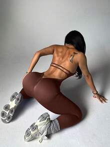 Dewbera 女士纯色极简连体裤 - 棕色 - 查看 6