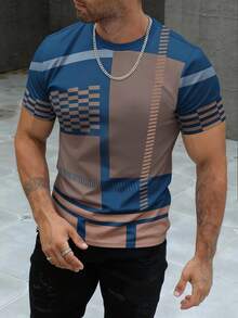 Manfinity Dauomo Men's Business Mature Printed T-Shirt, Blue Stylish Short Sleeve - Multicolor - View 5