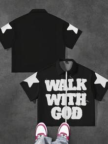 SHEIN Leap Crew Áo thun tay ngắn in họa tiết "Đi cùng Chúa" dành cho bé trai tuổi teen - Nhiều màu - Xem 1