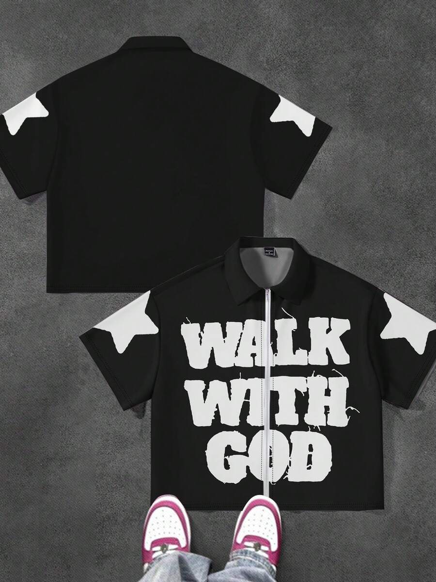 SHEIN Leap Crew Áo thun tay ngắn in họa tiết "Đi cùng Chúa" dành cho bé trai tuổi teen - Nhiều màu - Xem 1