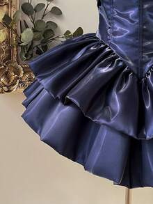 Lovelzi Luxurious, Elegant, Noble White Satin Shiny Strapless Waist-Cinched Double-Layer Cake Skirt Dress, Suitable For Singles Party, Wedding, Graduation, Vacation, Prom