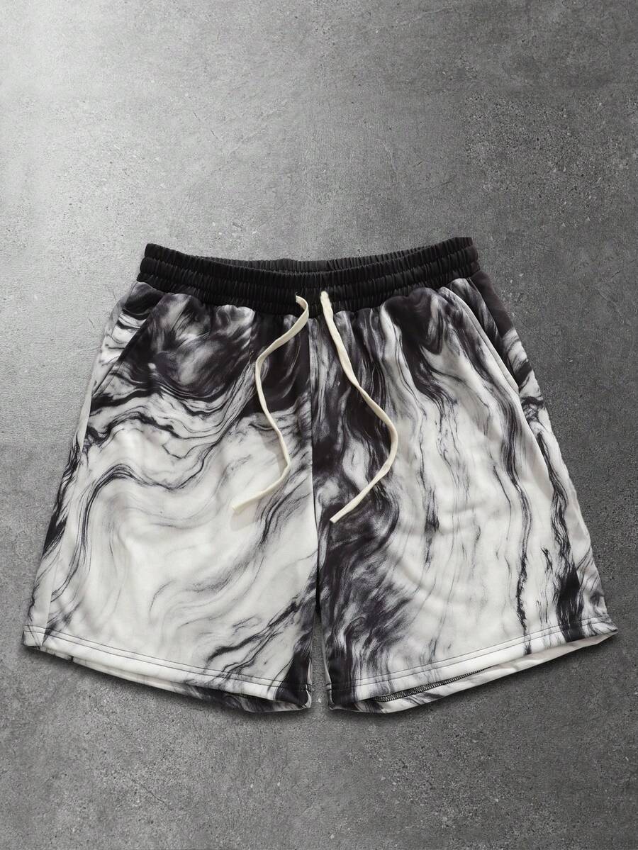 ROMWE MEN Men's Fashionable Summer Versatile Ink Streetwear Casual Shorts - Black - View 1