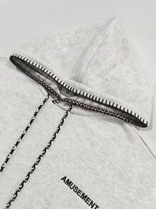 INAWLY 大码休闲格子拼接卫衣，秋冬款 - 灰色 - 查看 4