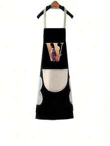 1pc Household Apron Waterproof Oilproof Can Wipe Hands Kitchen Work Clothes Fashion Initial Letter Print Men And Women Home Cooking Cleaning Apron Unisex Sleeveless Apron - Black - View 20
