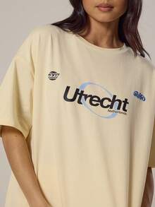 MUSERA Oversized Grafik T-Shirt Frühling, Mädchenhaft, Tagesoutfits, Süß, Lässiger Süßer Erbse Sommer - Hellgelb - Übersicht 2