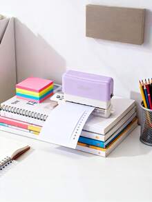 1pc Portable Multi-Hole Punch With 6 Holes, Designed With Waste Container And Ruler, Paper Punching Machine Back,Back To School,School Supplies