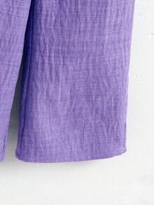 Elladie kids 女童纹理面料短袖纽扣后背T恤和休闲长裤两件套 - 紫色 - 查看 6