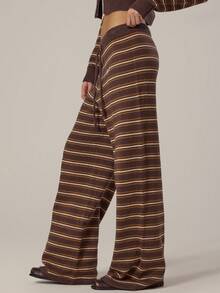 MUSERA 阔腿条纹系带松紧腰裤，春季少女风，日常穿搭，可爱休闲，甜美豌豆春季款 - 彩色 - 查看 3