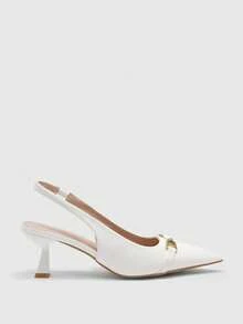 CUCCOO BIZCHIC Giày cao gót mũi nhọn thời trang đa năng cho nữ thiết kế khóa cài hàng ngày - trắng - Xem 2