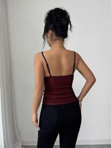 SHEIN Elenzya 蕾丝网纱拼接褶皱修身蝴蝶结吊带背心，优雅派对上衣 - 彩色 - 查看 2