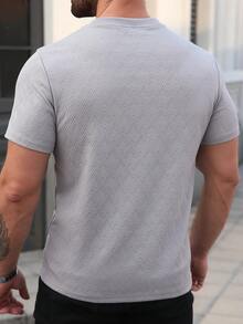 Manfinity Homme Men's Geometric Embossed Fabric Crew Neck Short Sleeve T-Shirt,Grey,Summer,Casual,City Break,Comfortable Gentleman Minimalist Office Yamamoto Tee - Grey - View 2