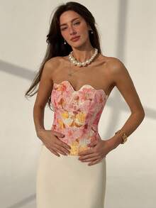 Aloruh 女士新款印花露脐上衣，抹胸式文胸，派对装，复古时尚 Y2K - 彩色 - 查看 10