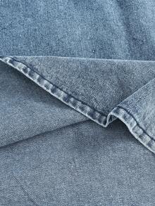 SHEIN Vintaside Kids 1 chiếc đầm denim thêu hoa cho bé gái, cổ Peter Pan, tay phồng, dáng chữ A, kiểu dáng vintage thanh lịch, ngắn, thích hợp cho những buổi đi chơi hàng ngày hoặc du lịch mùa hè. - Rửa tối - Xem 7