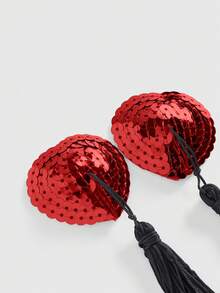 ROMWE Avant Women's Sequin Heart Tassel Nipple Pasties, Suitable For Parties And Dances - Multicolor - View 4