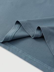 ROMWE MEN 男士圆领短袖休闲百搭T恤，夏季 - 藍色 - 查看 5