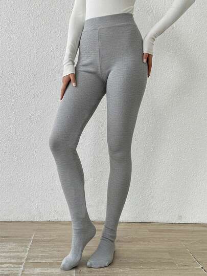 SHEIN Grå leggings med termofoder för tweenflickor, vardagsmode, matchande