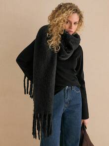 MOTF PREMIUM Jersey de cuello redondo de manga larga 100% lana tejida, otoño/invierno - Negro - Ver 7