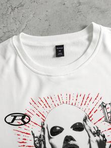 ROMWE MEN Men's Loose Anime Character Print Short Sleeve T-Shirt - White - View 5