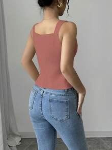 Selianne Women's Solid Color Single-Breasted Casual Versatile Thick Strap Tank Top - Pink - View 2