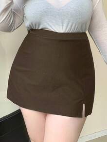 Dazy Plus Plus Size Women Solid Color A-Line Short Skort - Brown - View 4