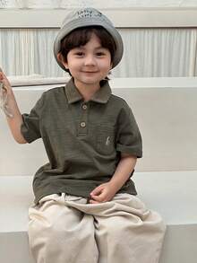 DAZY 男童短袖 Polo 领口袋设计休闲 T 恤 春季款 - 綠色 - 查看 7