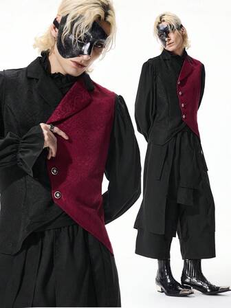 Street Life Herren Dunkel Punk Gothic Kontrast Farbblock Asymmetrische Weste